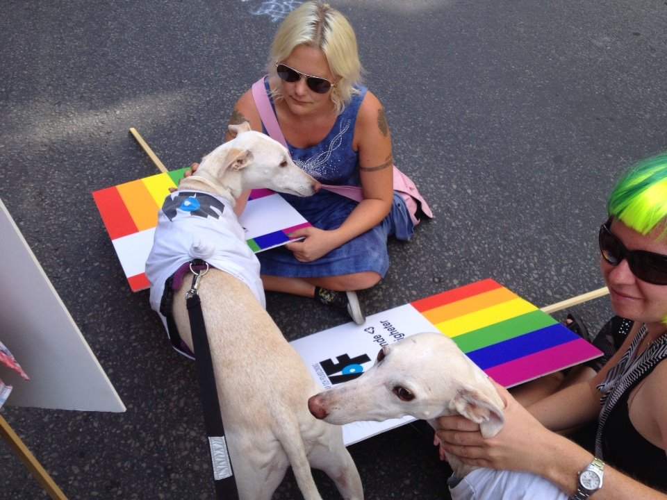 Linda, de skeptiska hundarna Råttan & Pippi samt Christine Öberg på Stockholm Pride 2014